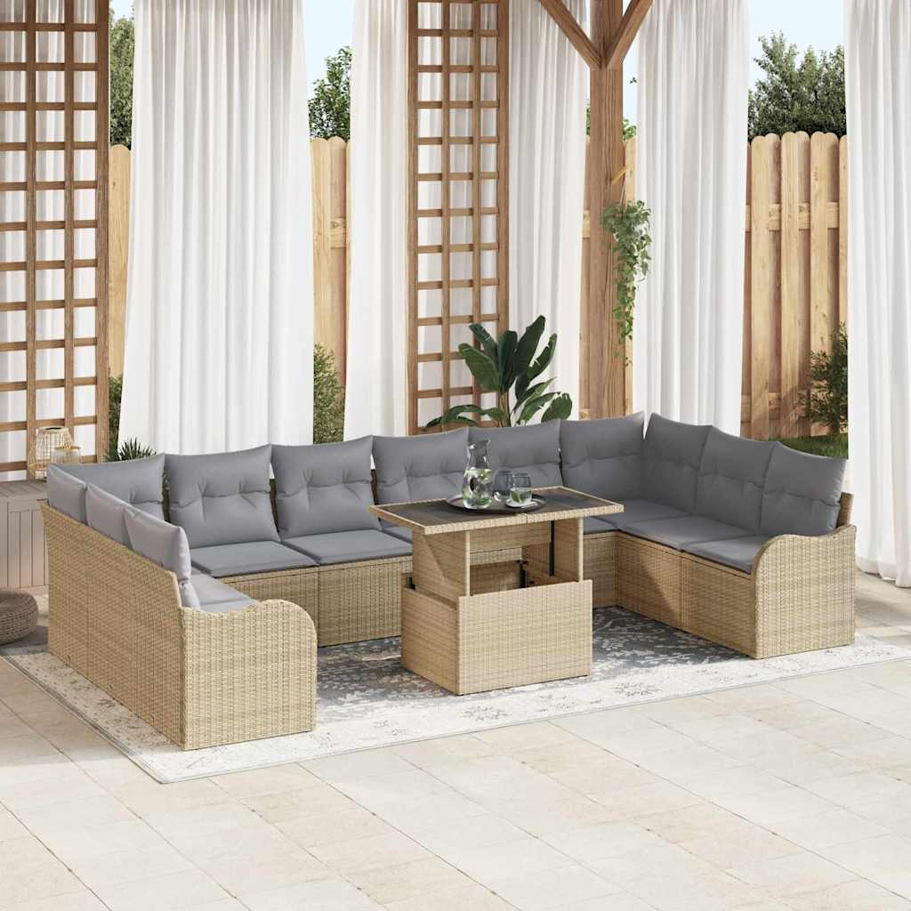 Tuin Sofa Set met kussen met kussen 11 pcs Beige Poly Rattan is nu te koop bij PeponiXL, paradijselijk wonen!