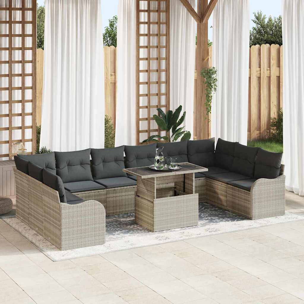 Tuin Sofa Set met kussen 11 pcs Lichtgrijs Poly Rattan is nu te koop bij PeponiXL, paradijselijk wonen!