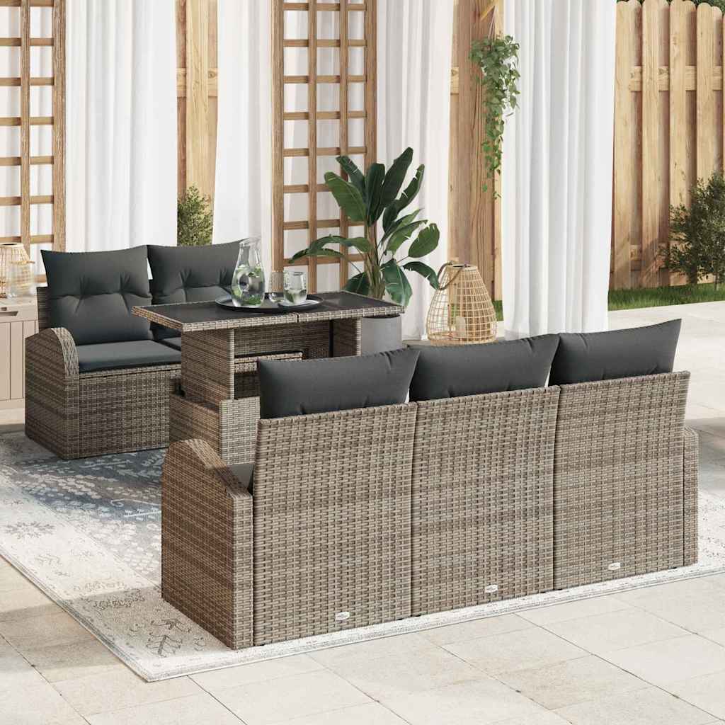 Tuin Sofa Set met kussen met kussen 6 pcs Grijs Poly Rattan is nu te koop bij PeponiXL, paradijselijk wonen!