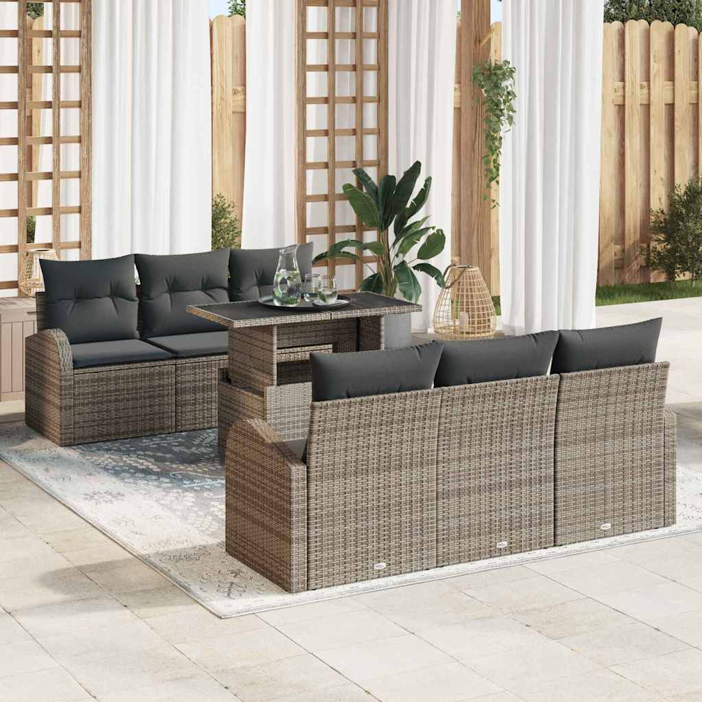 Tuin Sofa Set met kussen met opslag 7 pcs Grijs Poly Rattan is nu te koop bij PeponiXL, paradijselijk wonen!