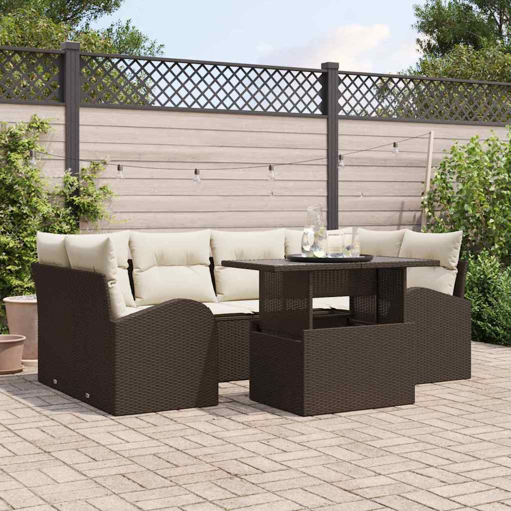 Tuin Sofa Set met kussen met opslag 7 pcs Bruin Poly Rattan is nu te koop bij PeponiXL, paradijselijk wonen!