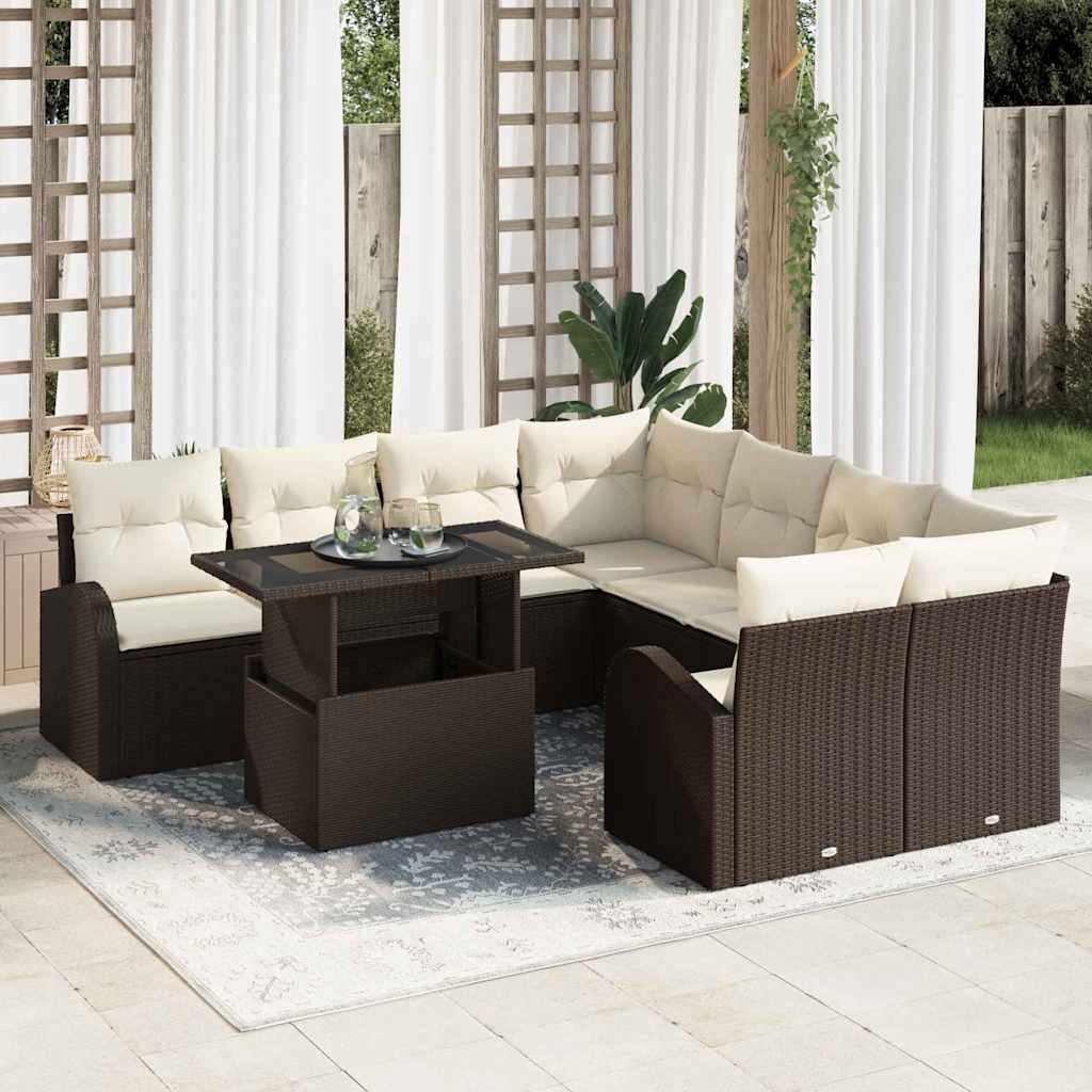 Tuin Sofa Set met kussen met opslag 9 pcs Bruin Poly Rattan is nu te koop bij PeponiXL, paradijselijk wonen!