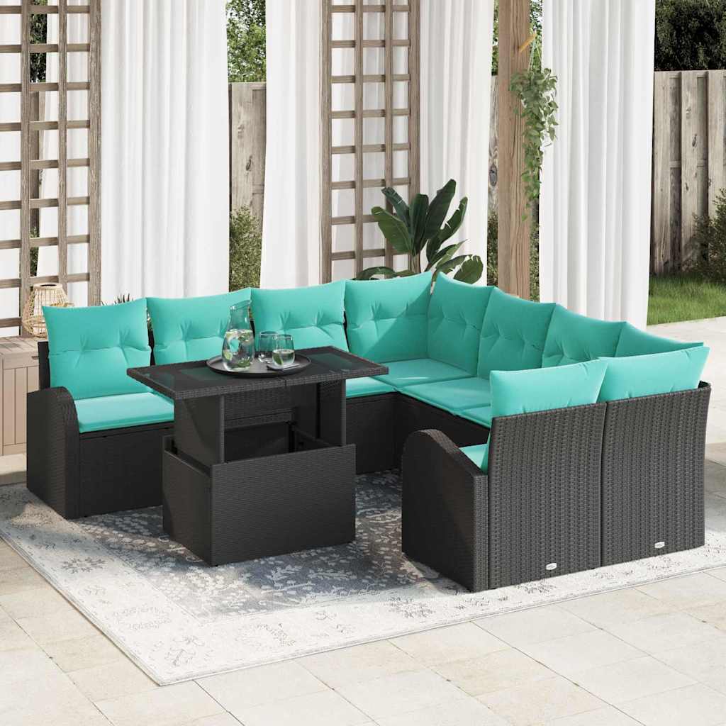 Tuin Sofa Set met kussen met opslag 9 pcs Zwart Poly Rattan is nu te koop bij PeponiXL, paradijselijk wonen!