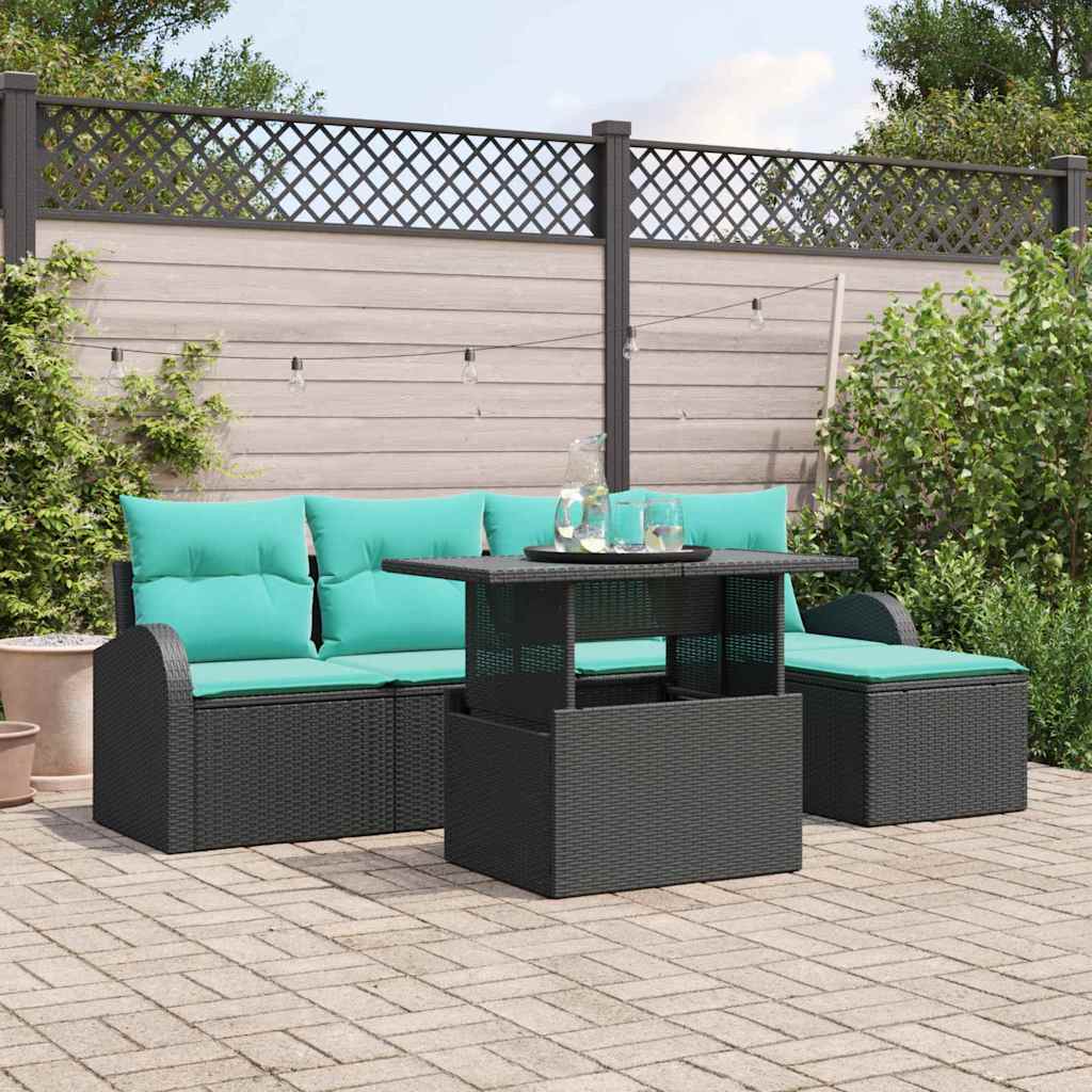Tuin Sofa Set met kussen met opslag 6 pcs Zwart Poly riet is nu te koop bij PeponiXL, paradijselijk wonen!