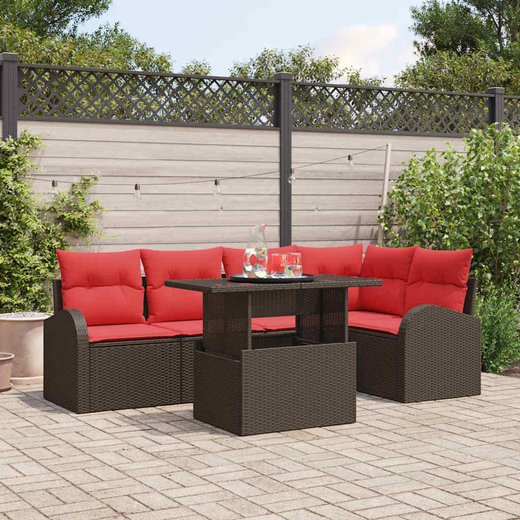 Tuin Sofa Set met kussen met opslag 6 pcs Bruin Poly riet is nu te koop bij PeponiXL, paradijselijk wonen!