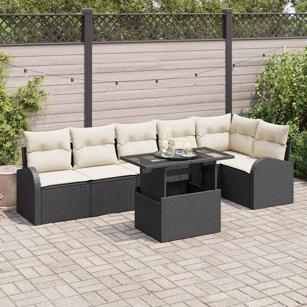 Tuin Sofa Set met kussen met opslag 7 pcs Zwart Poly riet is nu te koop bij PeponiXL, paradijselijk wonen!