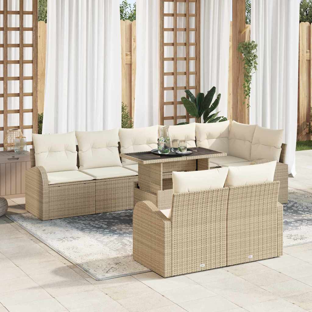 Tuin Sofa Set met kussen met opslag 9 pcs Beige Poly riet is nu te koop bij PeponiXL, paradijselijk wonen!