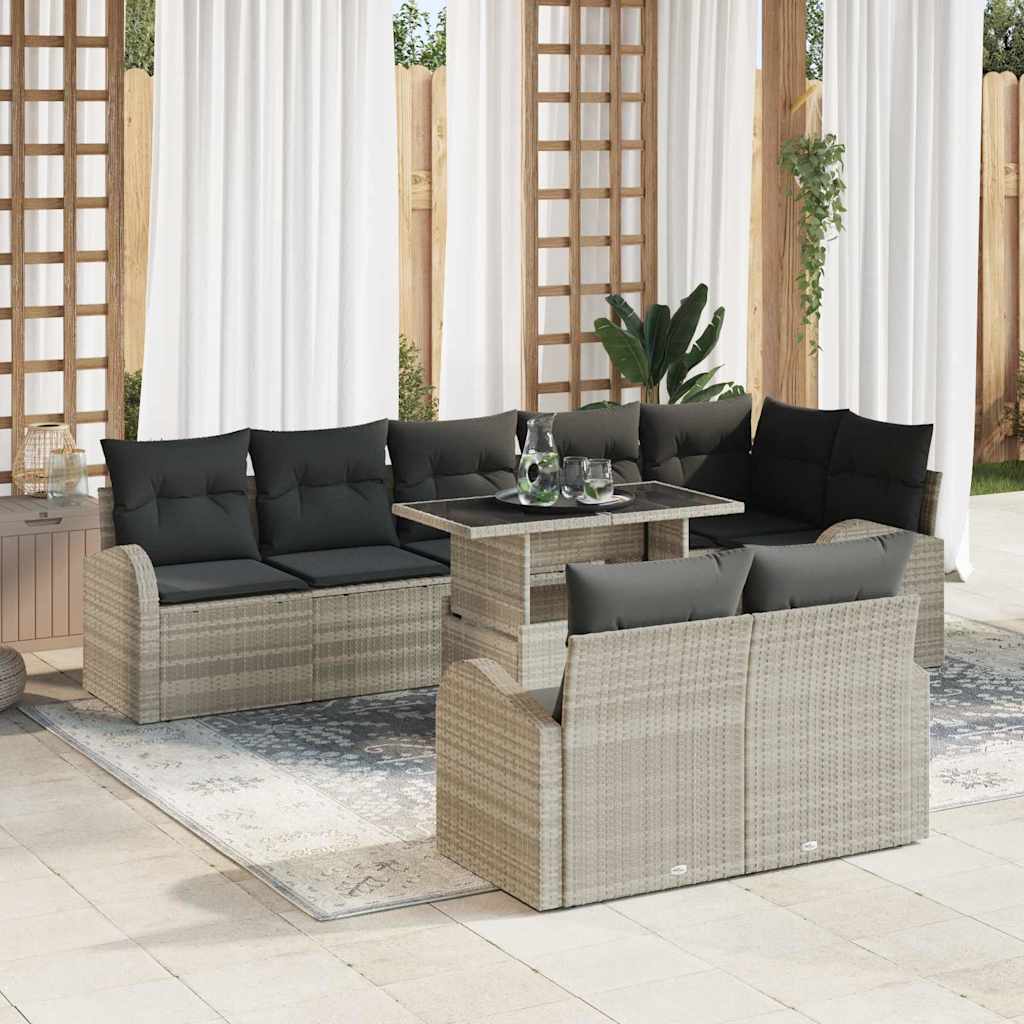 Tuin Sofa Set met opslag 9 pcs Lichtgrijs Poly riet is nu te koop bij PeponiXL, paradijselijk wonen!