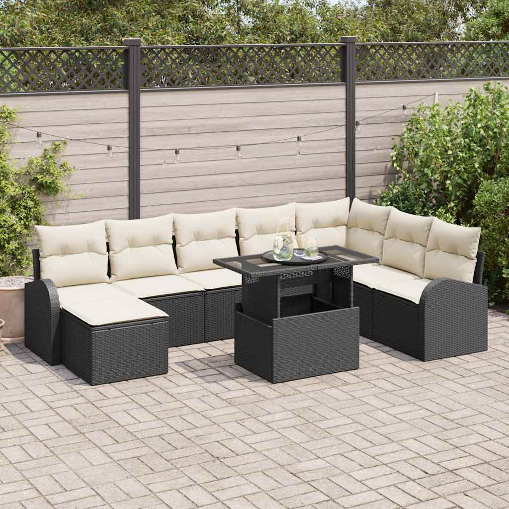 Tuin Sofa Set met opslag 9 pcs Zwart Poly riet is nu te koop bij PeponiXL, paradijselijk wonen!