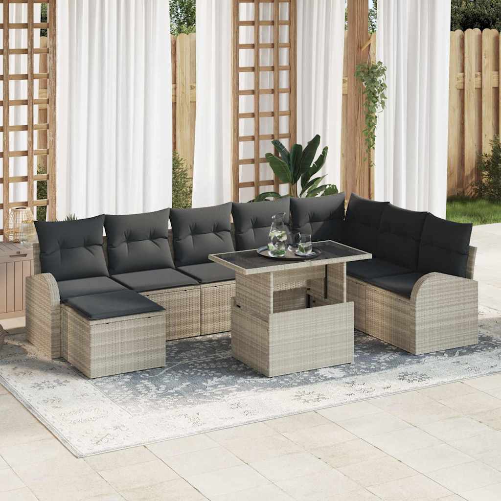 Tuin Sofa Set met opslag 9 pcs Lichtgrijs Poly riet is nu te koop bij PeponiXL, paradijselijk wonen!