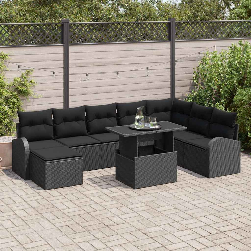 Tuin Sofa Set met opslag 9 pcs Zwart Poly riet is nu te koop bij PeponiXL, paradijselijk wonen!