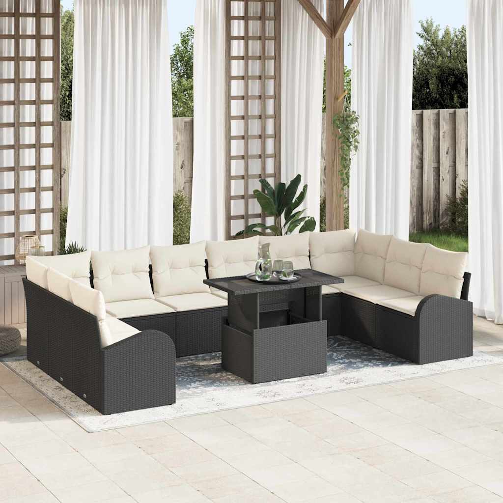 Tuin Sofa Set met kussen met opslag 11 pcs Zwart Poly riet is nu te koop bij PeponiXL, paradijselijk wonen!