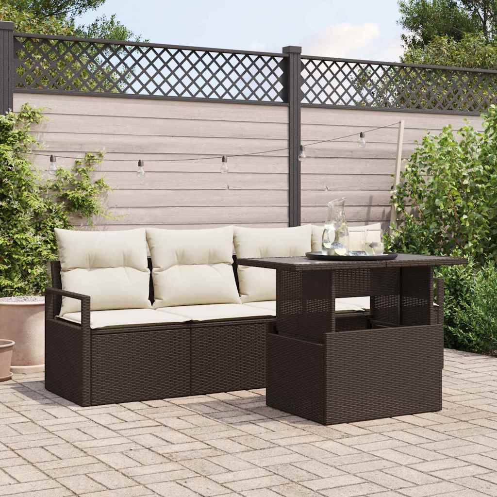 Tuin Sofa Set met opslag 5 pcs Bruin Poly riet is nu te koop bij PeponiXL, paradijselijk wonen!