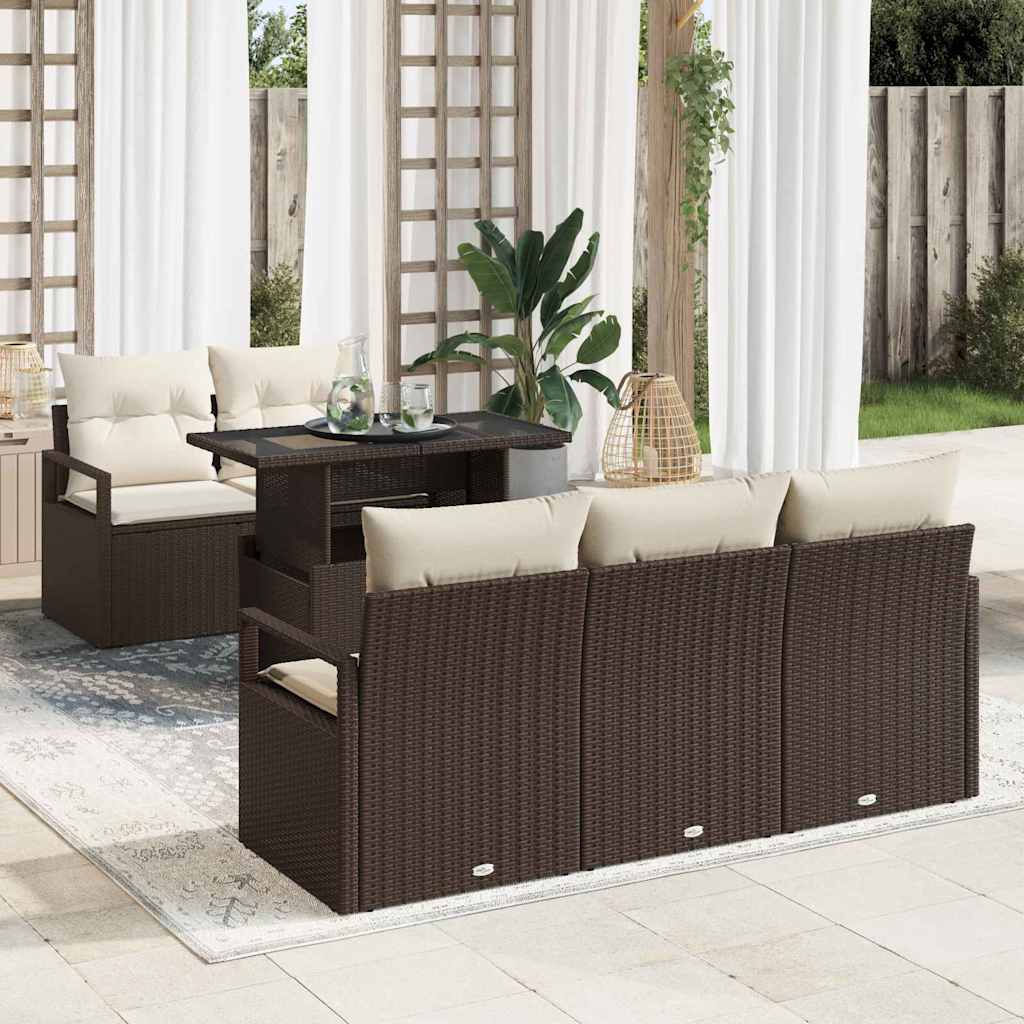 Tuin Sofa Set met kussen met opslag 6 pcs Bruin Poly riet is nu te koop bij PeponiXL, paradijselijk wonen!