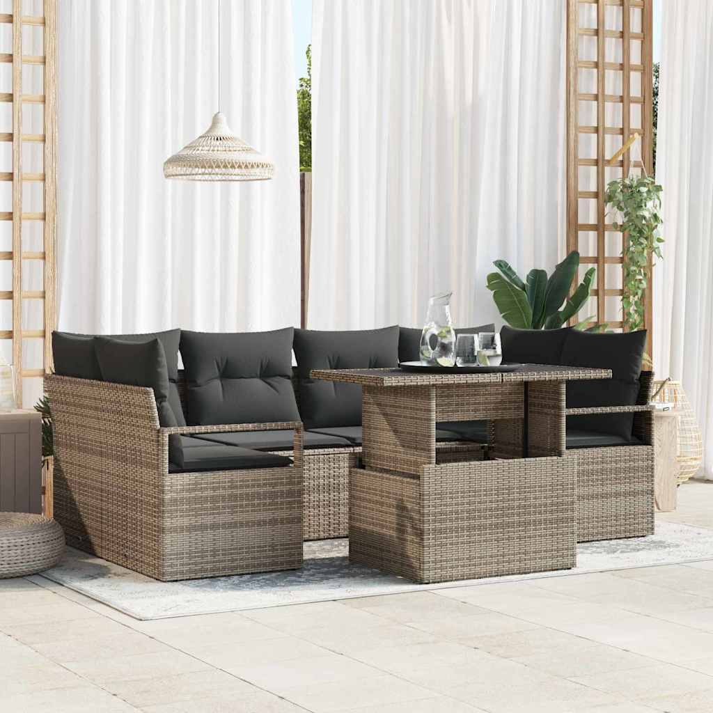 Tuin Sofa Set met opslag 7 pcs Grijs Poly riet is nu te koop bij PeponiXL, paradijselijk wonen!