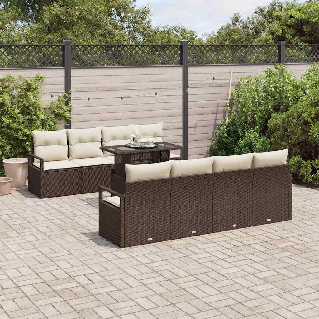 Tuin Sofa Set met kussen met opslag 9 pcs Bruin Poly riet is nu te koop bij PeponiXL, paradijselijk wonen!