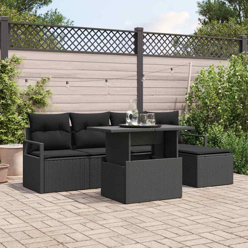 Tuin Sofa Set met opslag 6 pcs Zwart Poly riet is nu te koop bij PeponiXL, paradijselijk wonen!