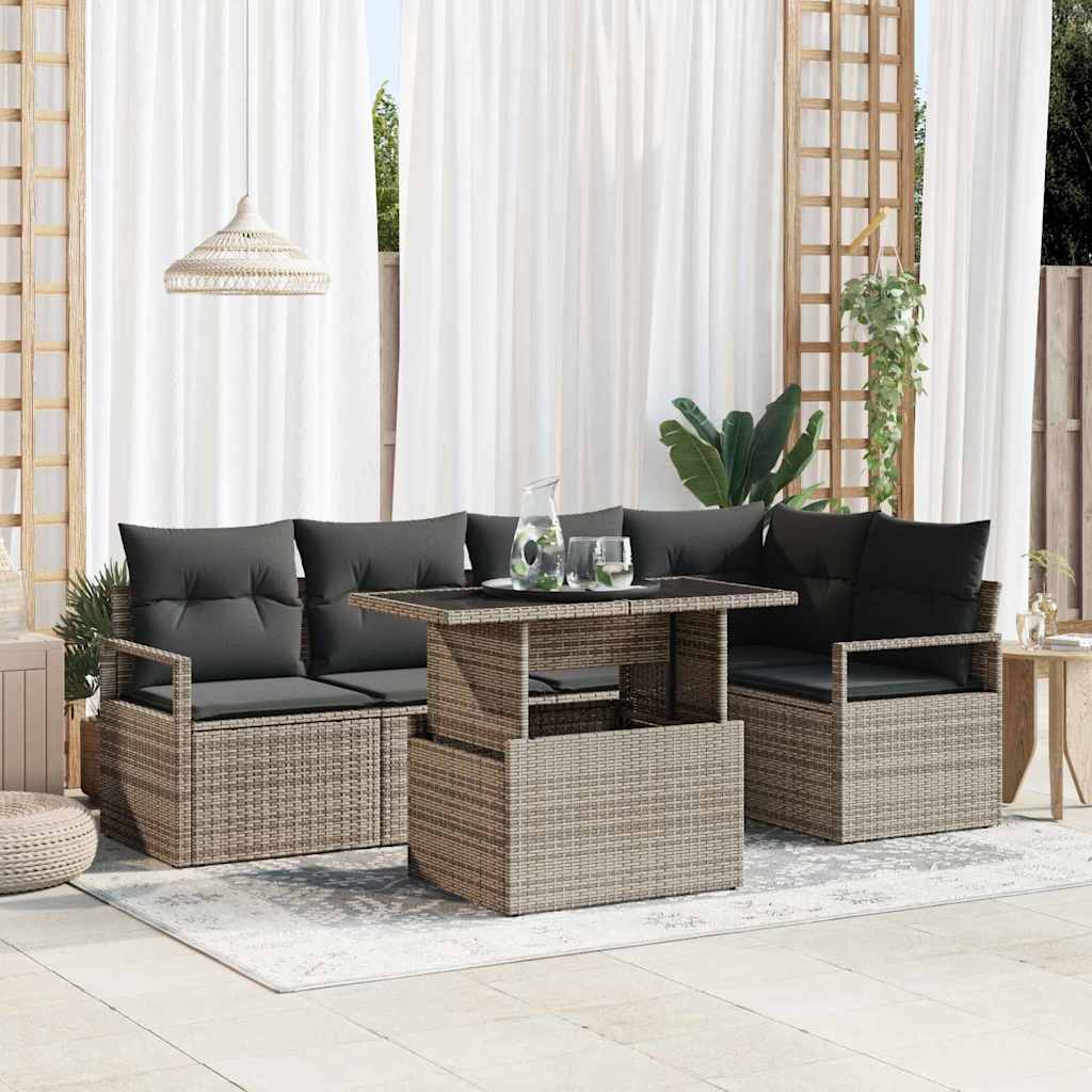 Tuin Sofa Set met kussen met opslag 6 pcs Grijs Poly riet is nu te koop bij PeponiXL, paradijselijk wonen!