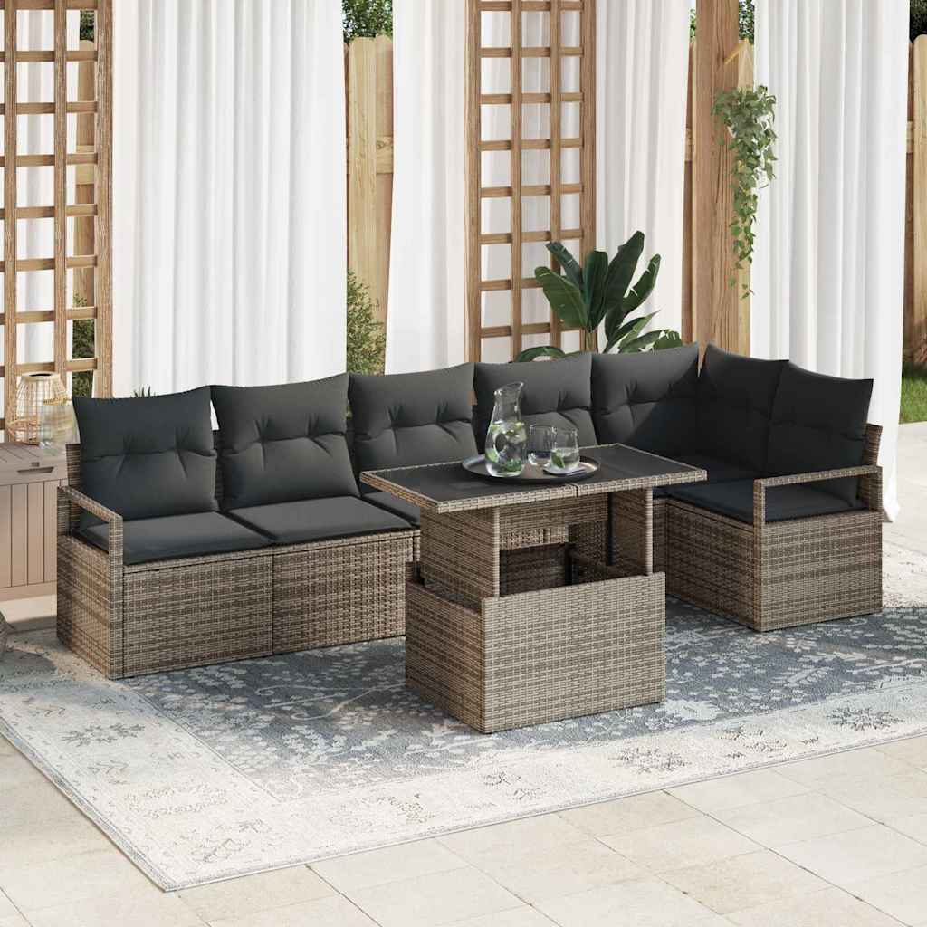 Tuin Sofa Set met opslag 7 pcs Grijs Poly riet is nu te koop bij PeponiXL, paradijselijk wonen!
