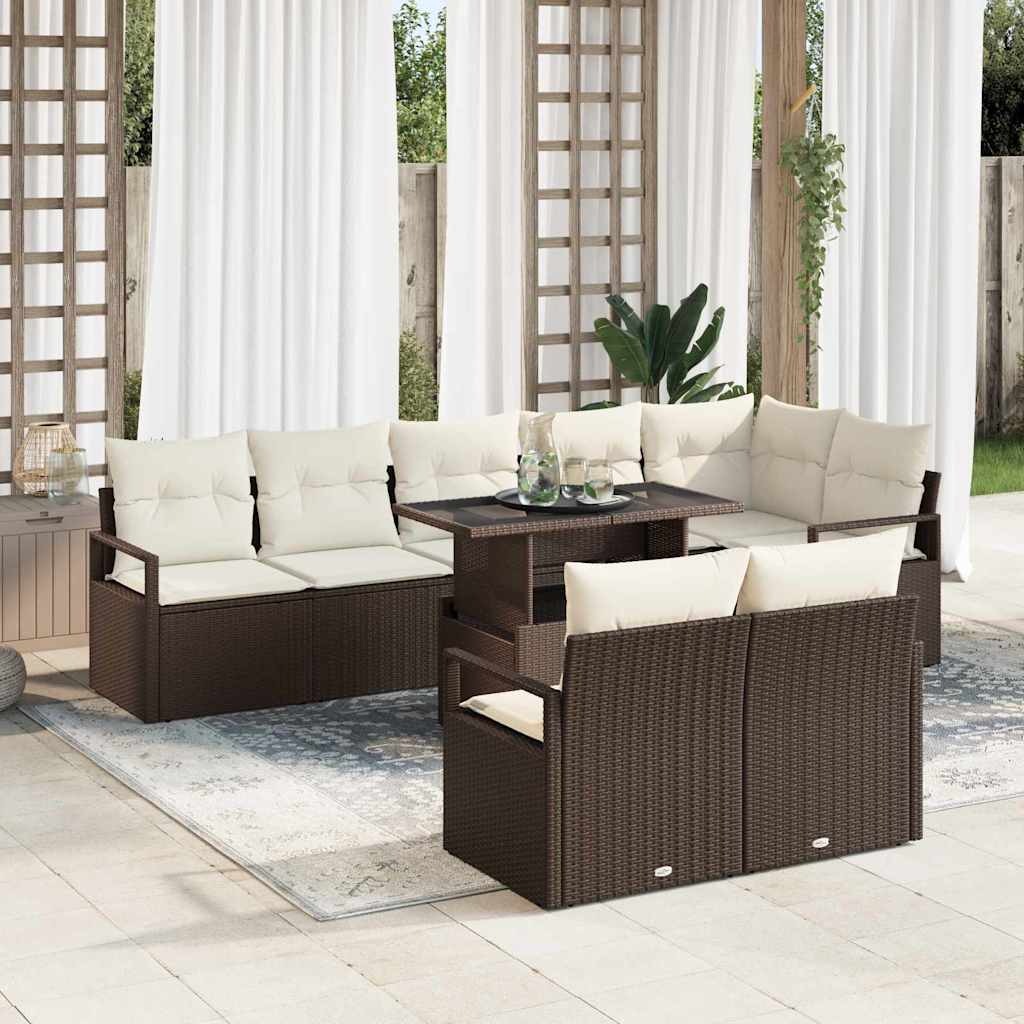 Tuin Sofa Set met opslag 9 pcs Bruin Poly riet is nu te koop bij PeponiXL, paradijselijk wonen!