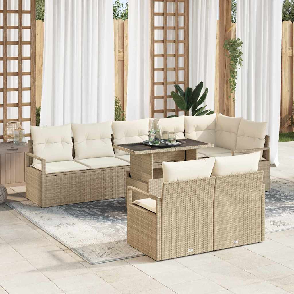 Tuin Sofa Set met opslag 9 pcs Beige Poly riet is nu te koop bij PeponiXL, paradijselijk wonen!