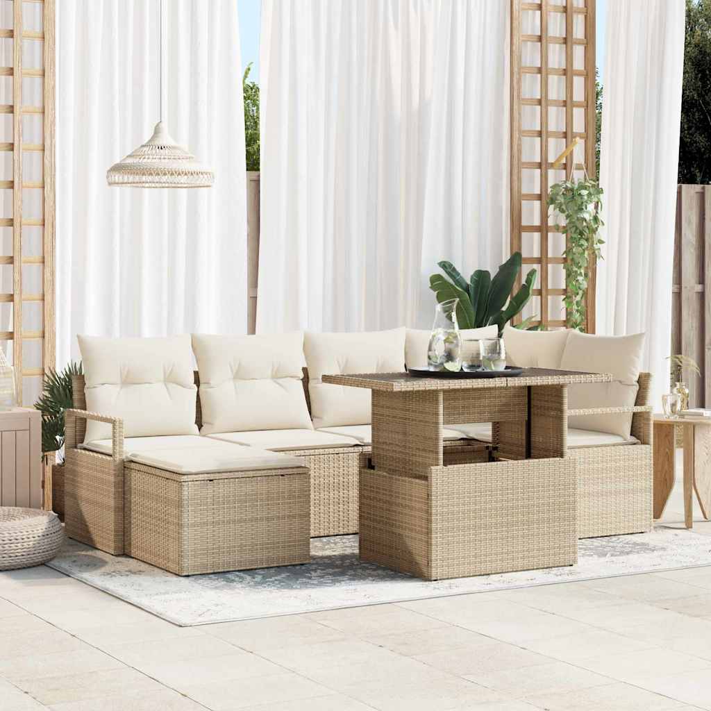 Tuin Sofa Set met opslag 7 pcs Beige Poly riet is nu te koop bij PeponiXL, paradijselijk wonen!