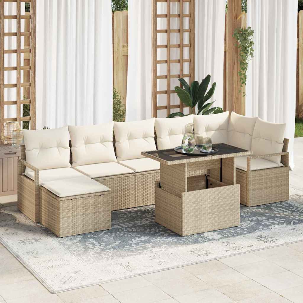 Tuin Sofa Set met opslag 8 pcs Beige Poly riet is nu te koop bij PeponiXL, paradijselijk wonen!