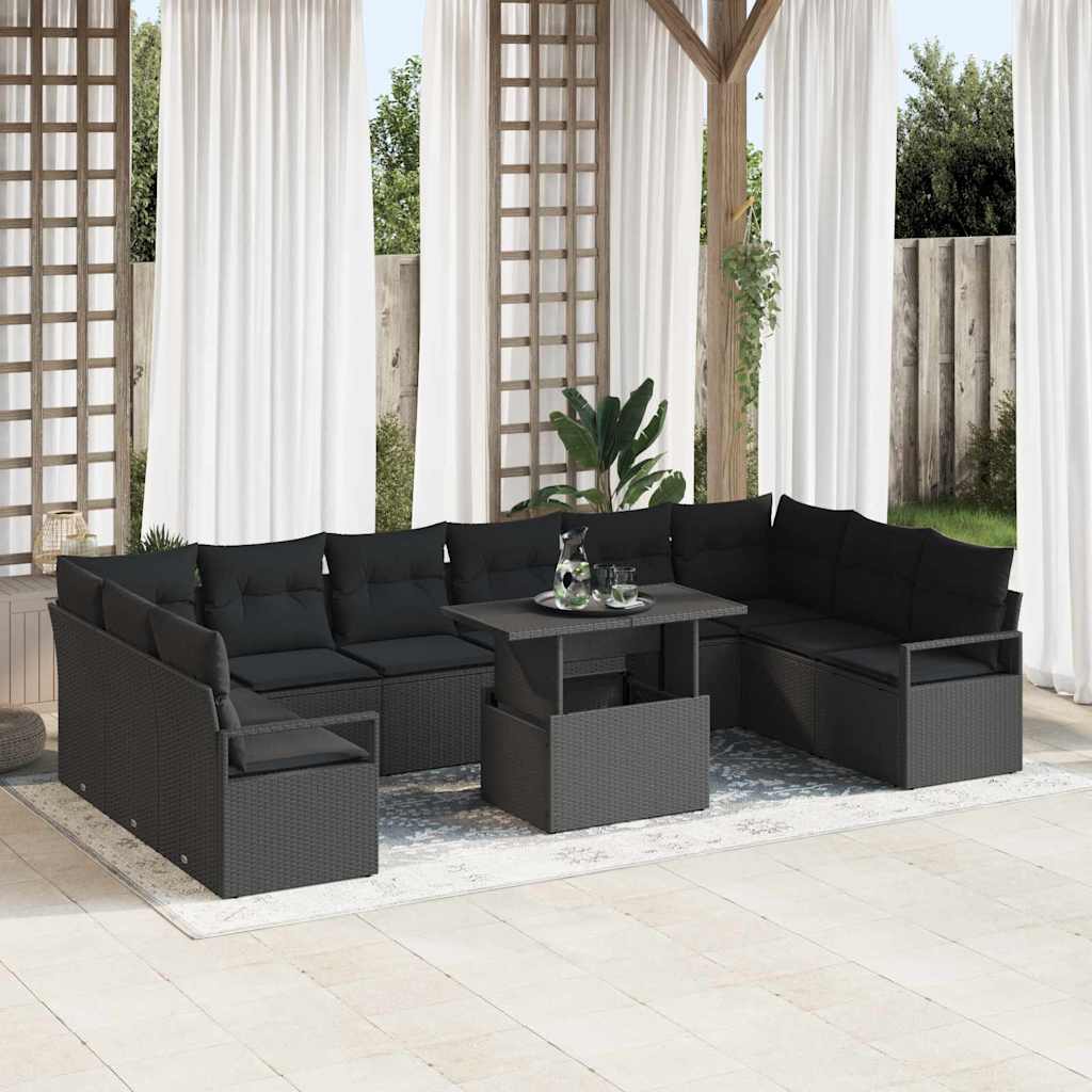 Tuin Sofa Set met kussen met opslag 11 pcs Zwart poly rattan is nu te koop bij PeponiXL, paradijselijk wonen!