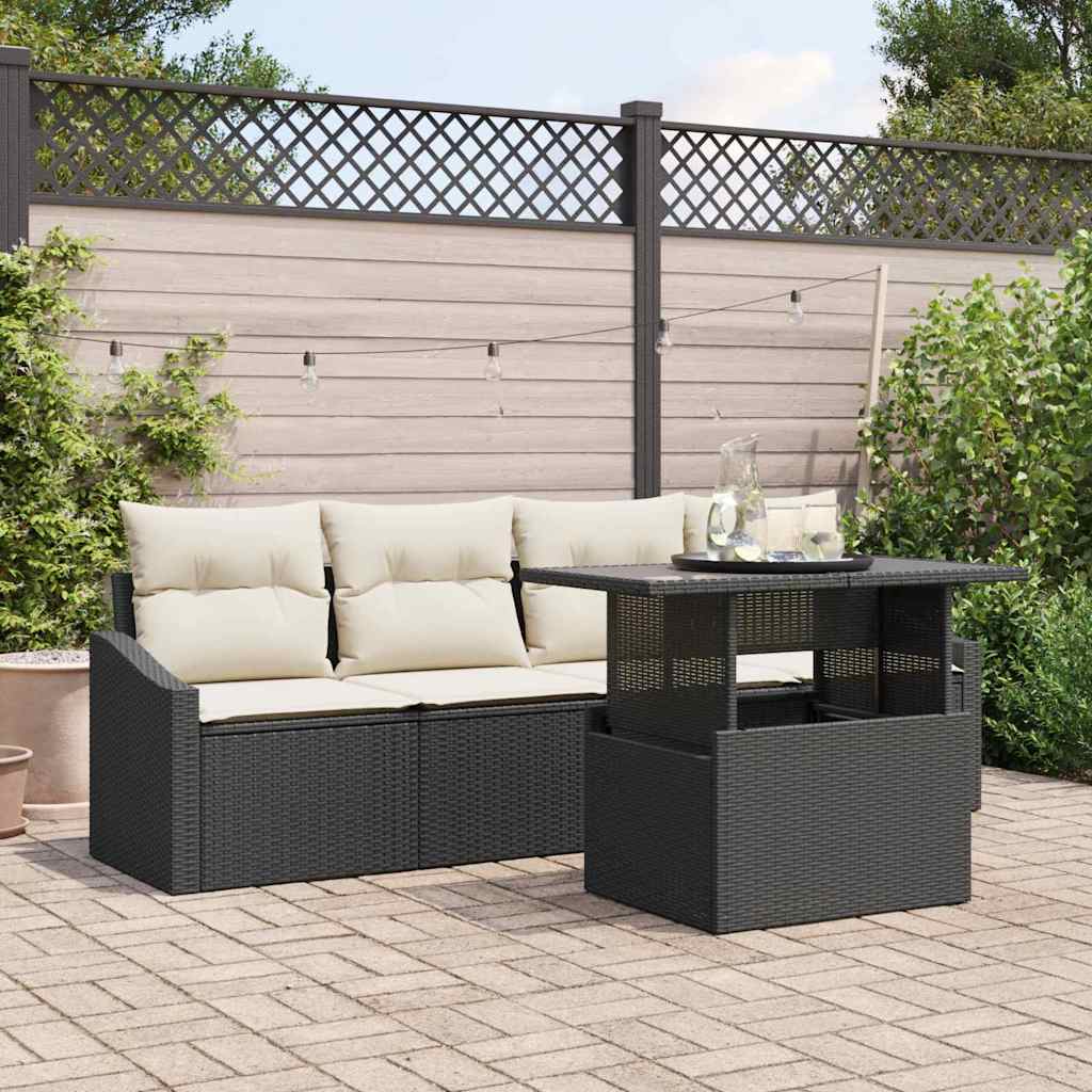 Tuin Sofa Set met opslag 5 pcs Zwart Poly riet is nu te koop bij PeponiXL, paradijselijk wonen!