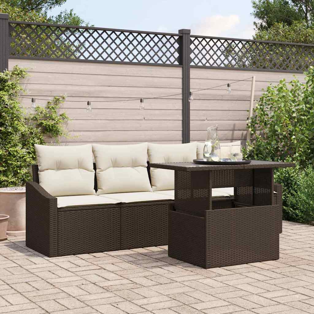 Tuin Sofa Set met opslag 5 pcs Bruin Poly riet is nu te koop bij PeponiXL, paradijselijk wonen!