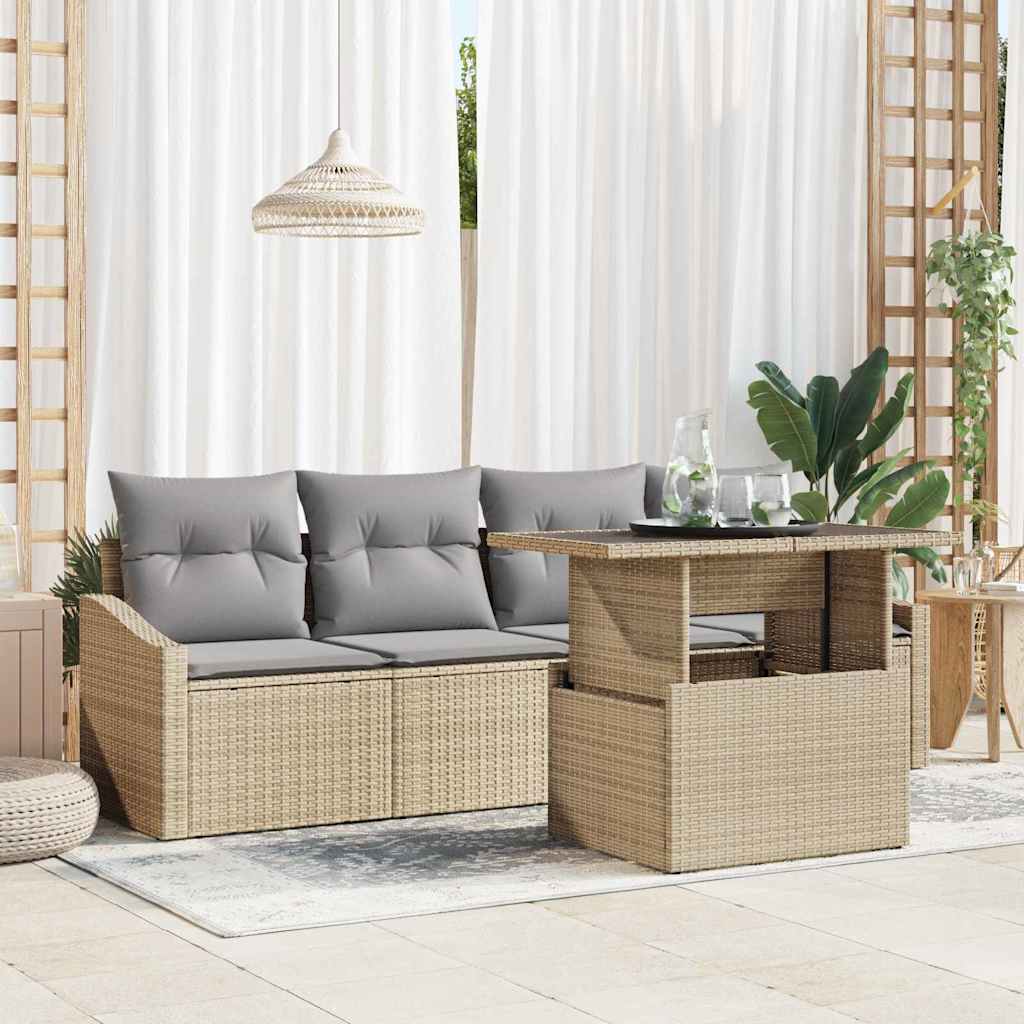 Tuin Sofa Set met opslag 5 pcs Beige Poly riet is nu te koop bij PeponiXL, paradijselijk wonen!