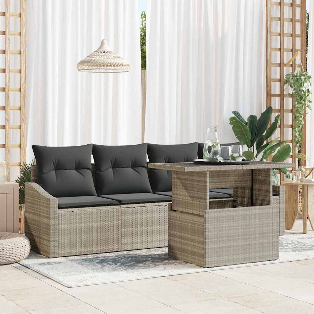 Tuin Sofa Set met opslag 5 pcs Lichtgrijs Poly riet is nu te koop bij PeponiXL, paradijselijk wonen!