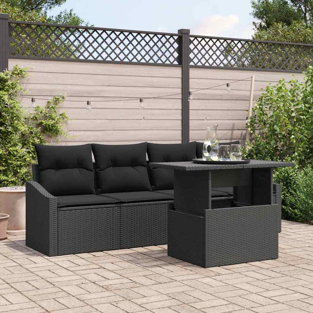 Tuin Sofa Set met opslag 5 pcs Zwart Poly riet is nu te koop bij PeponiXL, paradijselijk wonen!