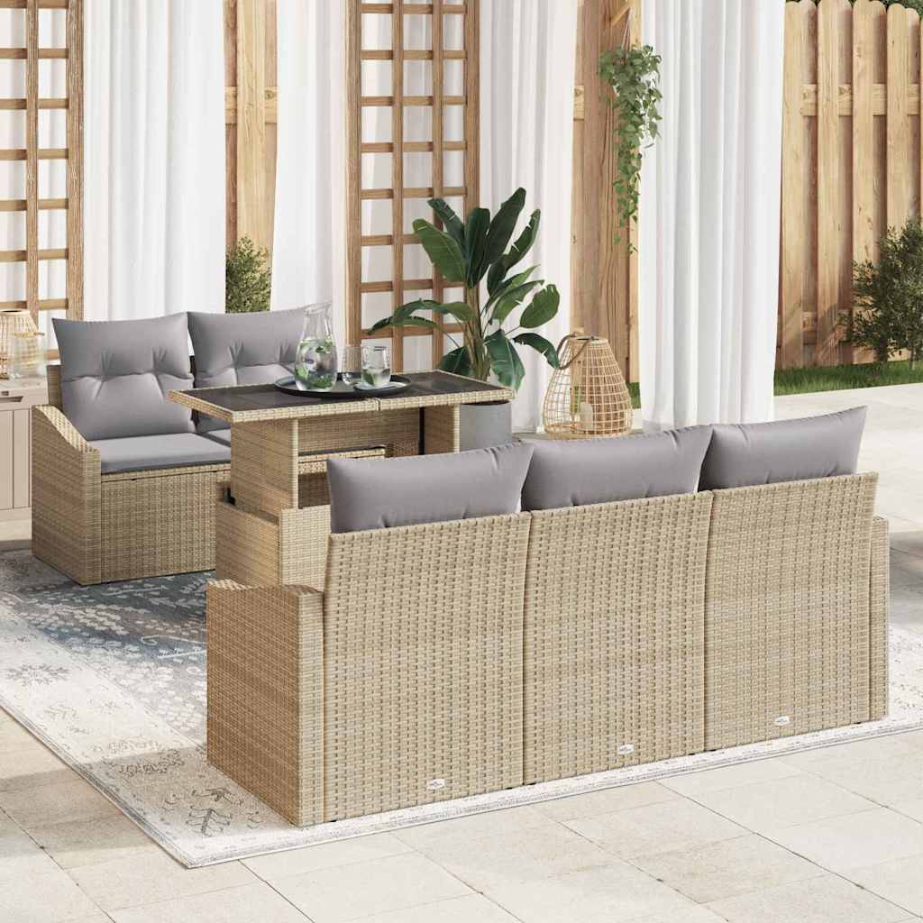 Tuin Sofa Set met kussen met opslag 6 pcs Beige poly rattan is nu te koop bij PeponiXL, paradijselijk wonen!