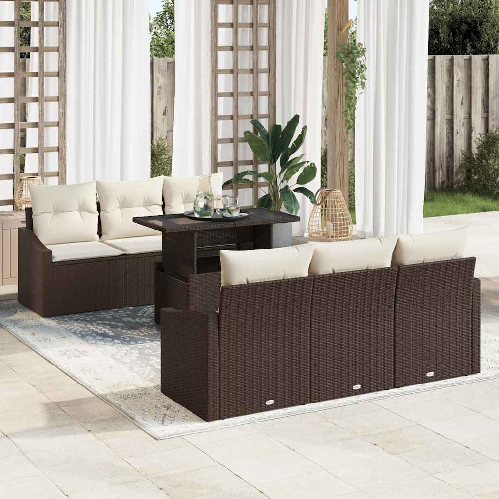 Tuin Sofa Set met kussen met opslag 7 pcs Bruin poly rattan is nu te koop bij PeponiXL, paradijselijk wonen!