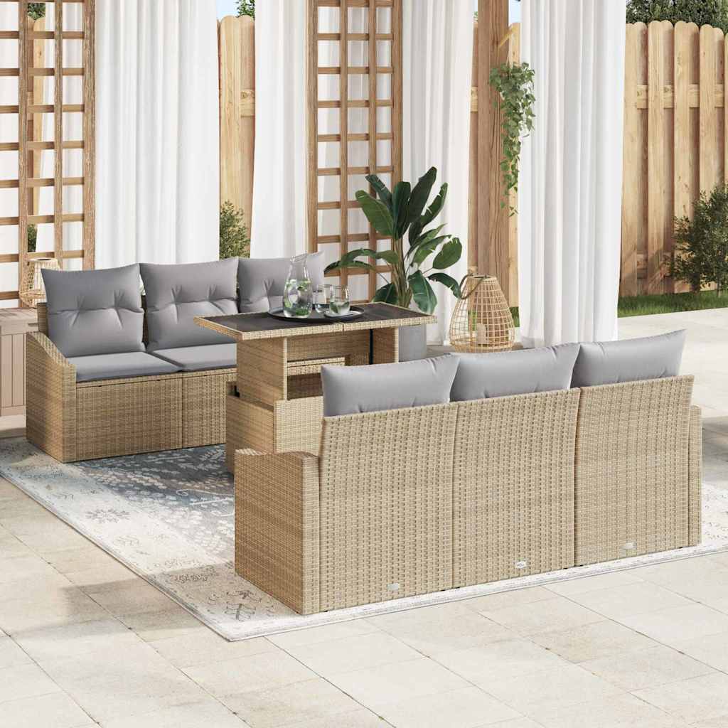 Tuin Sofa Set met opslag 7 pcs Beige Poly riet is nu te koop bij PeponiXL, paradijselijk wonen!
