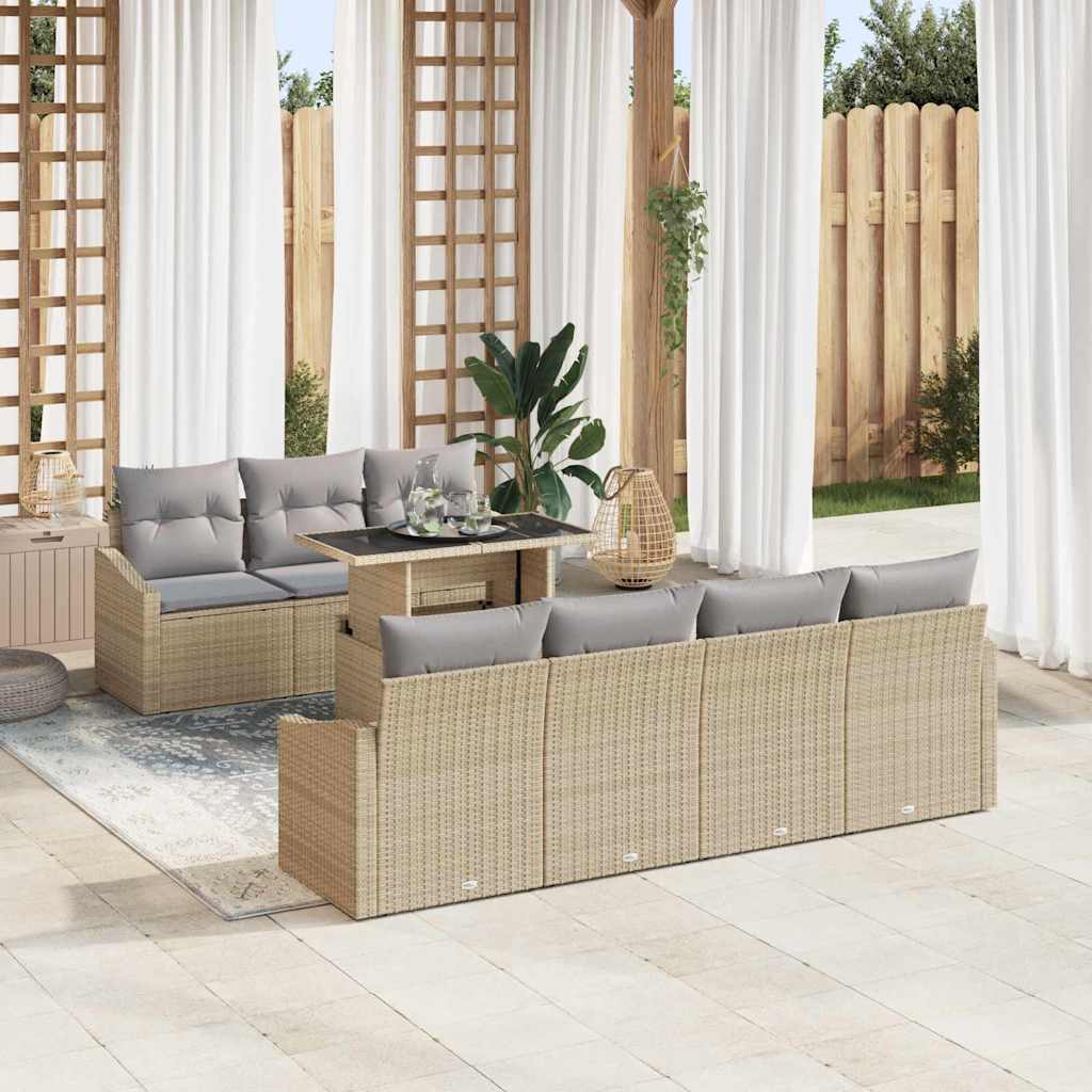 Tuin Sofa Set met kussen met opslag 8 pcs Beige poly rattan is nu te koop bij PeponiXL, paradijselijk wonen!