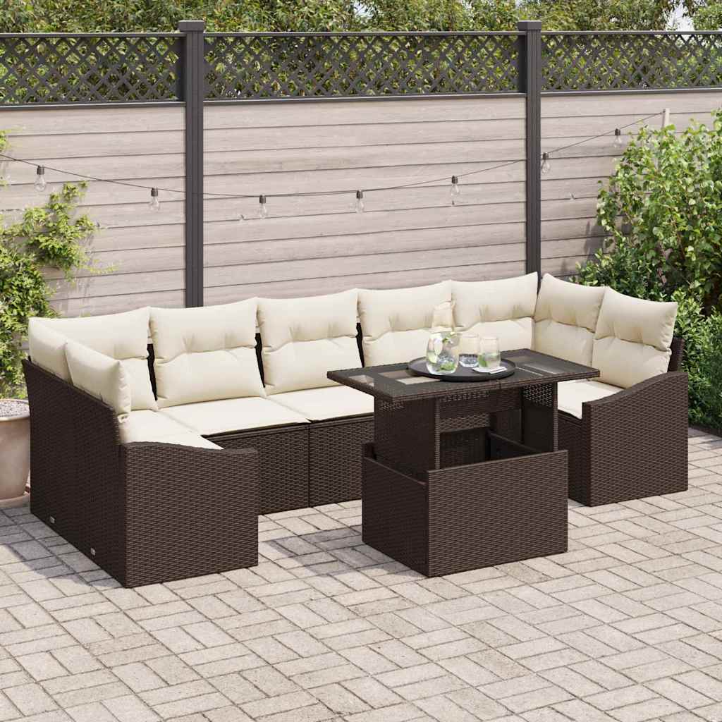 Tuin Sofa Set met opslag 8 pcs Bruin Poly riet is nu te koop bij PeponiXL, paradijselijk wonen!