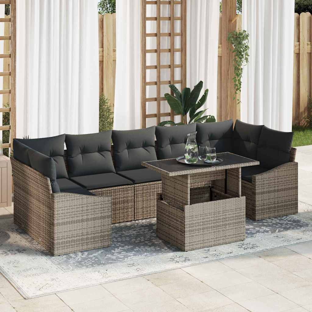 Tuin Sofa Set met kussen met opslag 8 pcs Grijs poly rattan is nu te koop bij PeponiXL, paradijselijk wonen!
