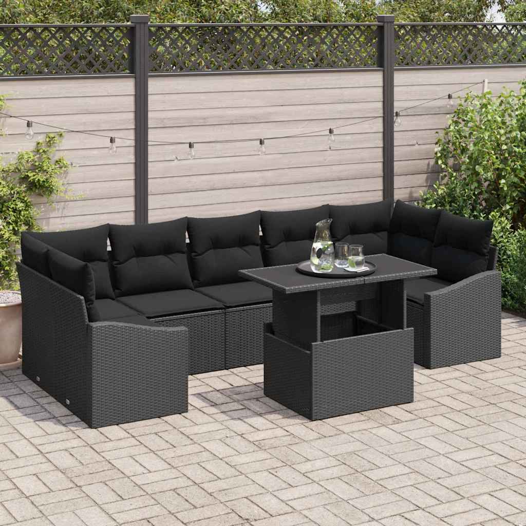 Tuin Sofa Set met opslag 8 pcs Zwart Poly riet is nu te koop bij PeponiXL, paradijselijk wonen!