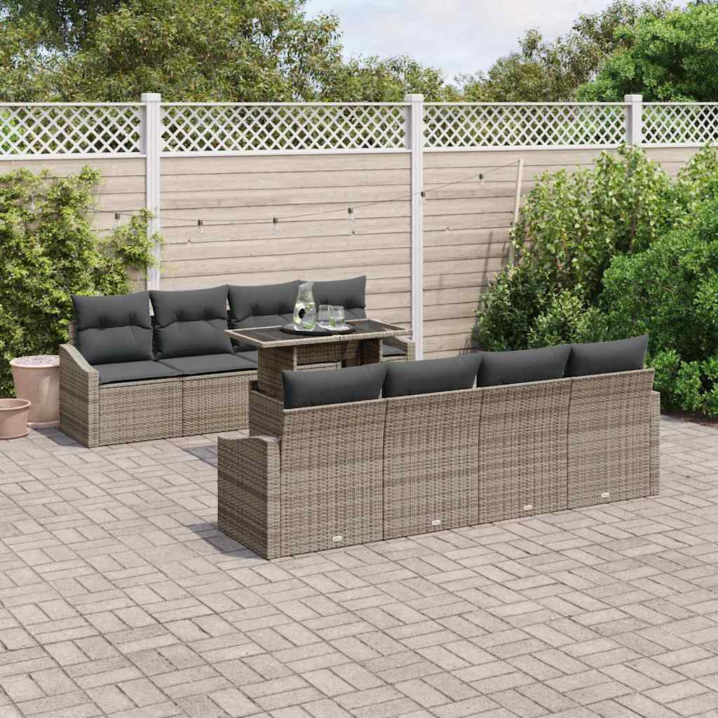 Tuin Sofa Set met kussen met opslag 9 pcs Grijs poly rattan is nu te koop bij PeponiXL, paradijselijk wonen!