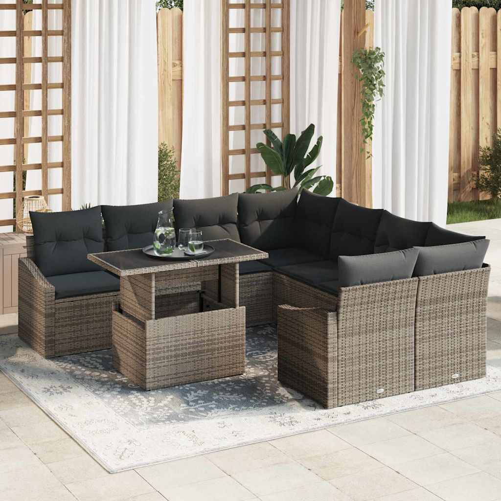 Tuin Sofa Set met opslag 9 pcs Grijs Poly riet is nu te koop bij PeponiXL, paradijselijk wonen!