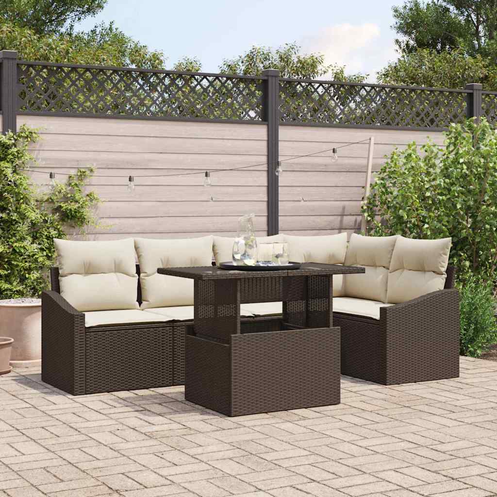 Tuin Sofa Set met kussen met opslag 6 pcs Bruin en Crème is nu te koop bij PeponiXL, paradijselijk wonen!