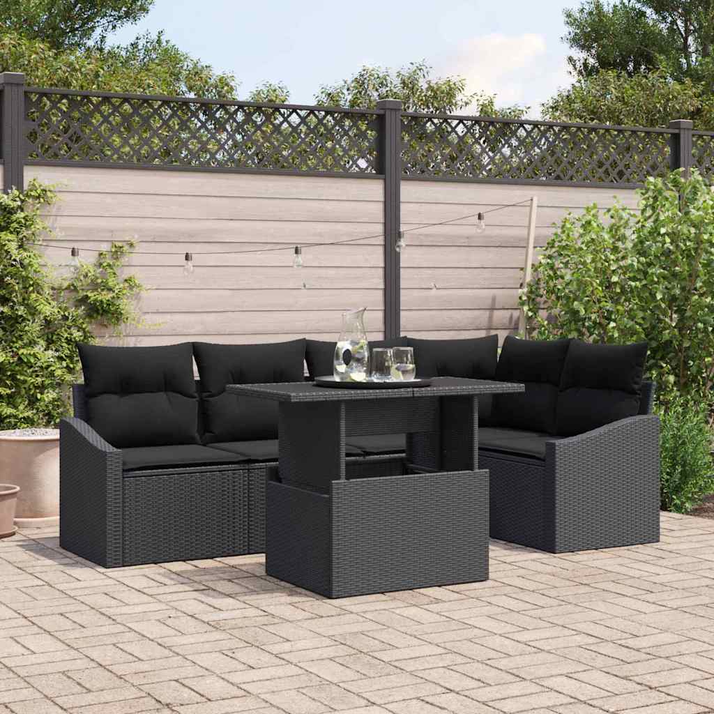 Tuin Sofa Set 6 pcs Zwart poly rattan & Gepoedercoat staal is nu te koop bij PeponiXL, paradijselijk wonen!