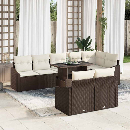 Tuin Sofa Set met kussen met opslag 9 pcs Bruin en Crème is nu te koop bij PeponiXL, paradijselijk wonen!
