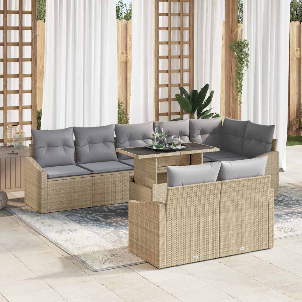 Tuin Sofa Set met kussen met opslag 9 pcs Beige en Licht Grijs is nu te koop bij PeponiXL, paradijselijk wonen!