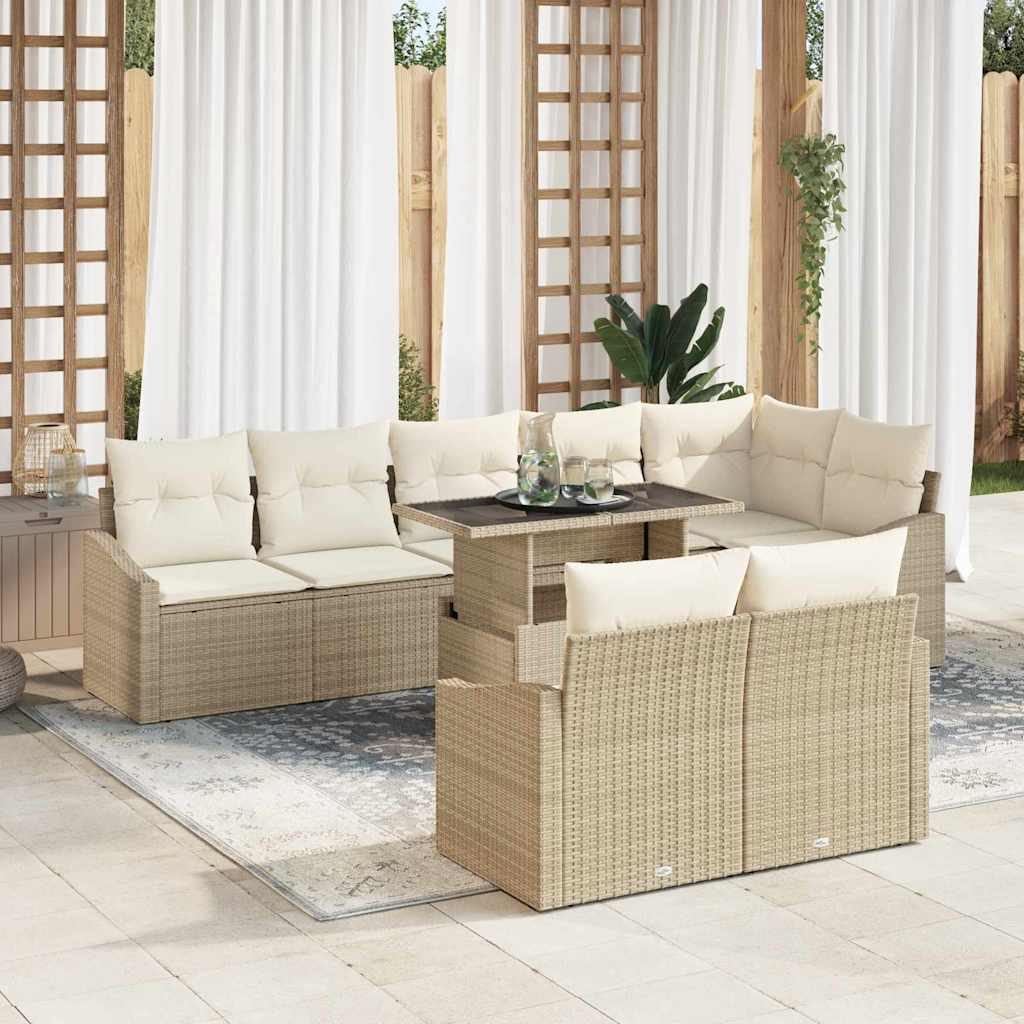 Tuin Sofa Set met kussen met opslag 9 pcs Beige en Crème is nu te koop bij PeponiXL, paradijselijk wonen!