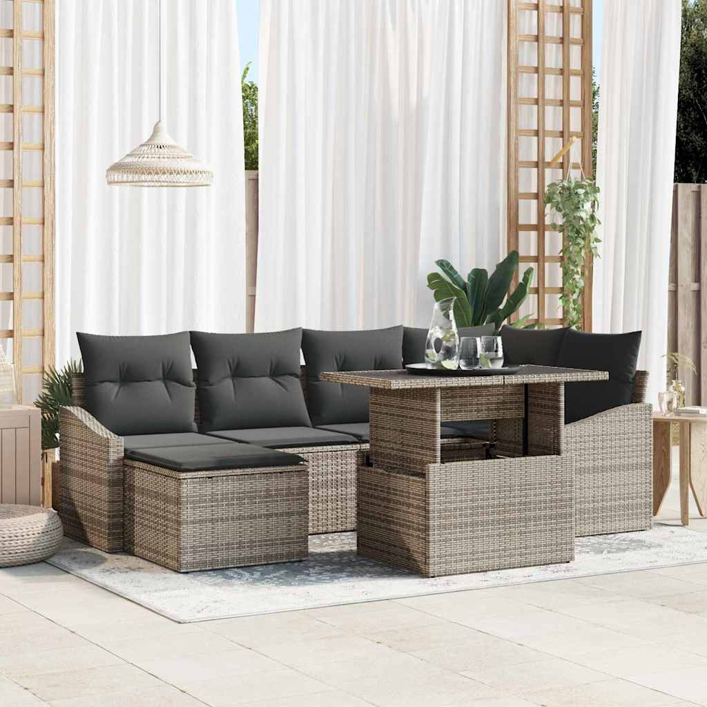 Tuin Sofa Set 7 pcs Grijs Poly Rattan en Poedergecoat Staal is nu te koop bij PeponiXL, paradijselijk wonen!