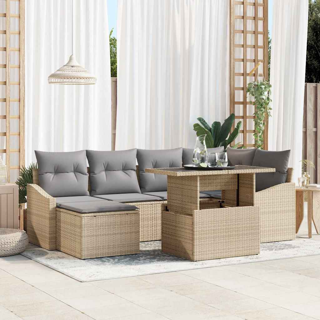 Tuin Sofa Set met kussen met opslag 7 pcs Beige en Licht Grijs is nu te koop bij PeponiXL, paradijselijk wonen!