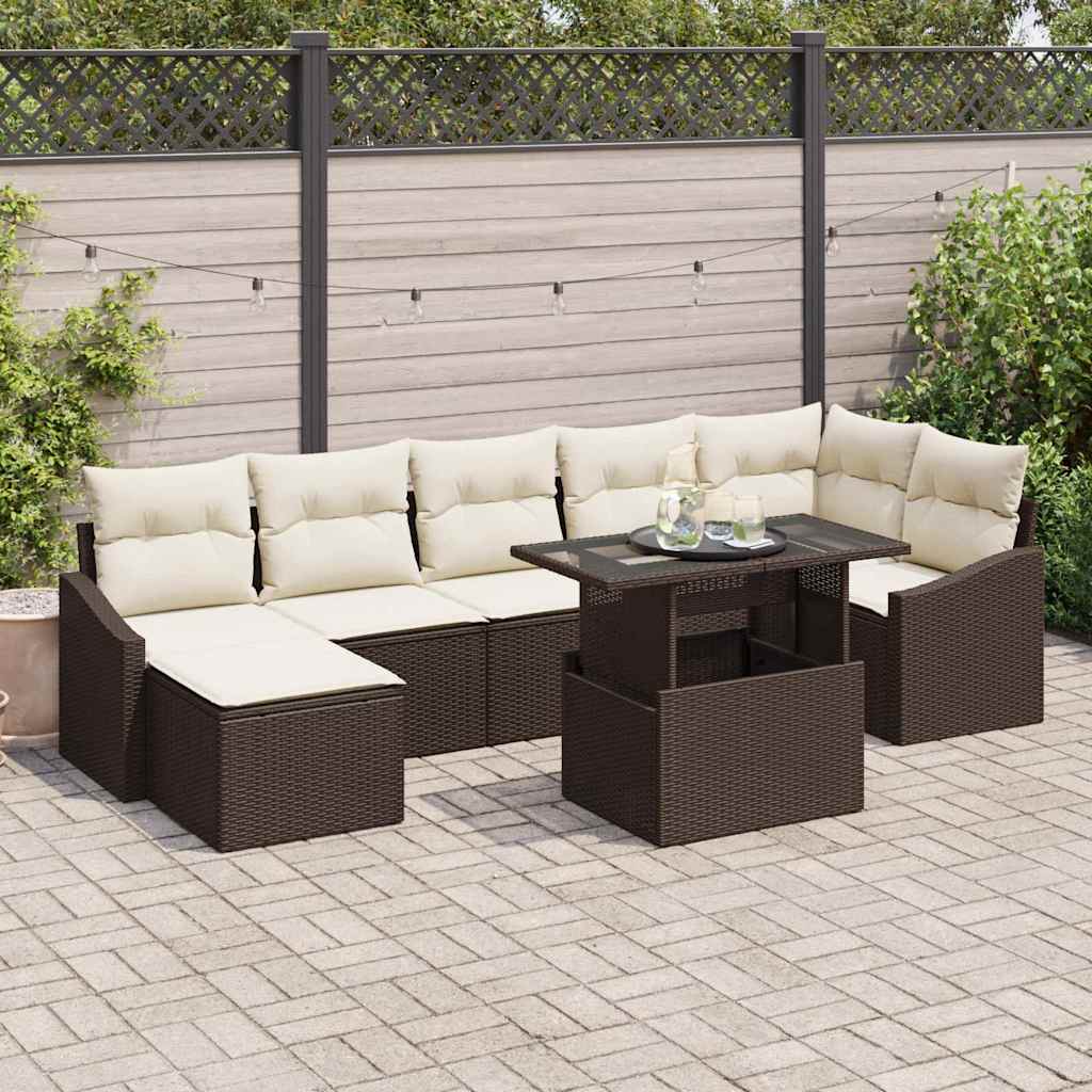 Tuin Sofa Set met kussen met opslag 8 pcs Bruin en Crème is nu te koop bij PeponiXL, paradijselijk wonen!